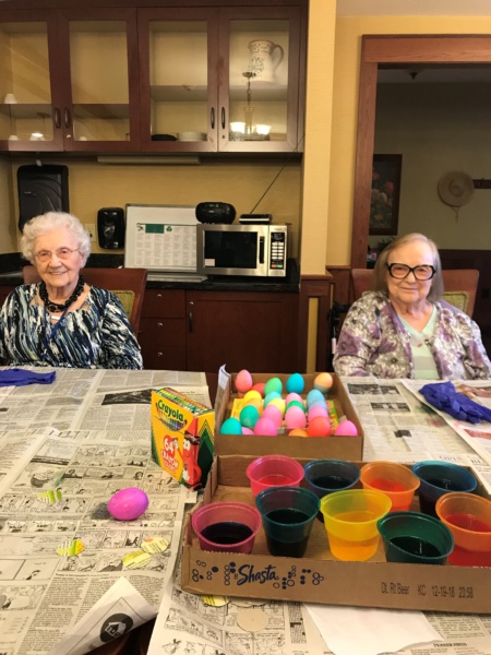 Coloring Easter eggs at Lilydale Senior Living!